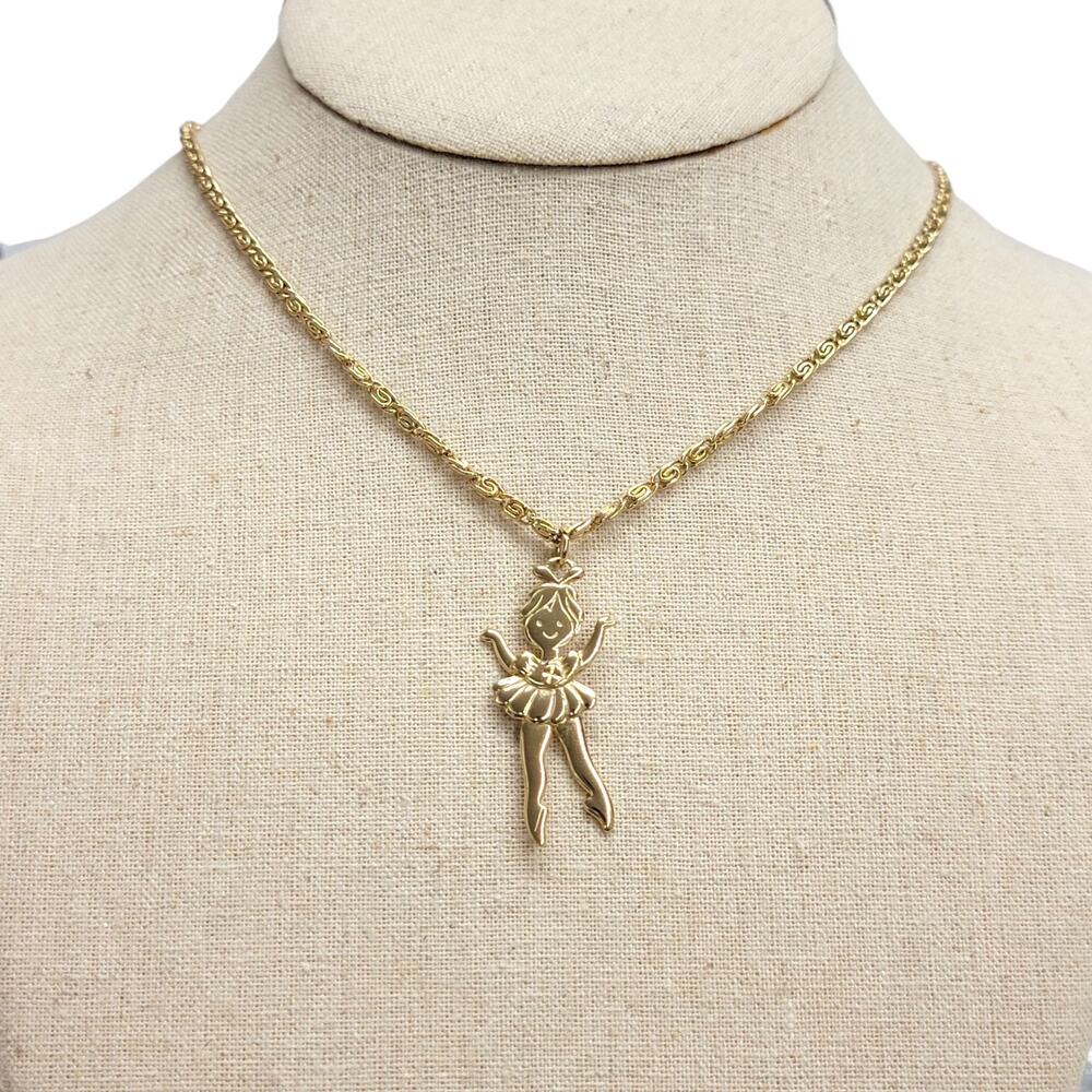 Vintage Avon Articulated Ballerina Pendant Necklace Movable Dancer Gold Tone